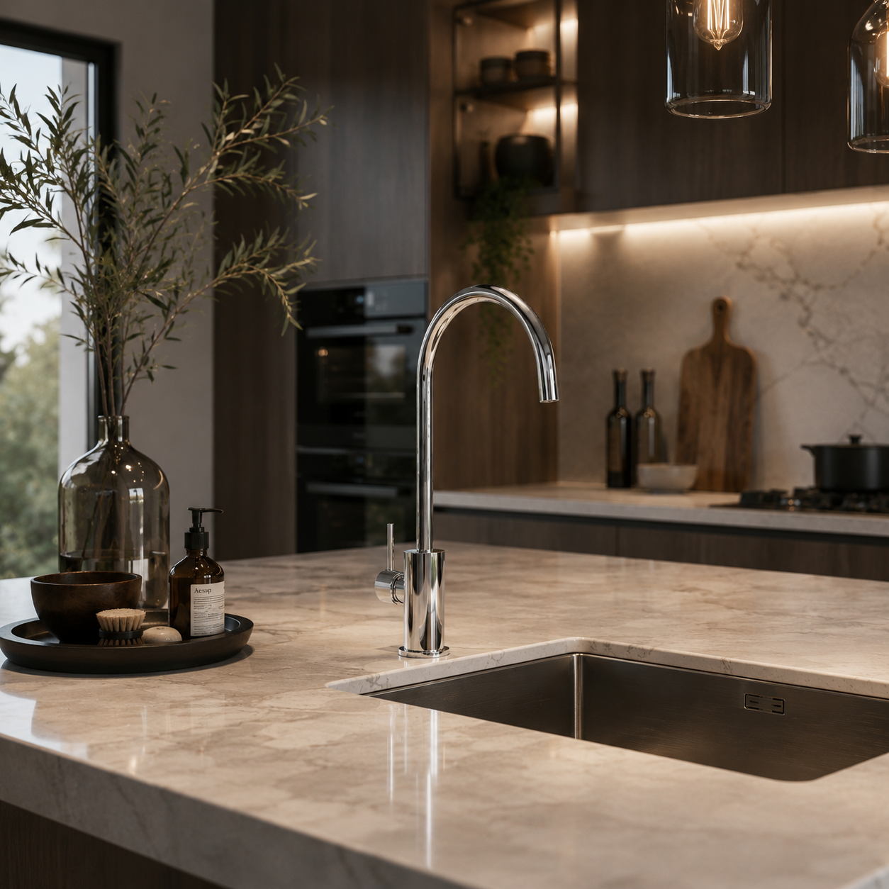 Polished Chrome Modern Kitchen Faucet 3D Model 3