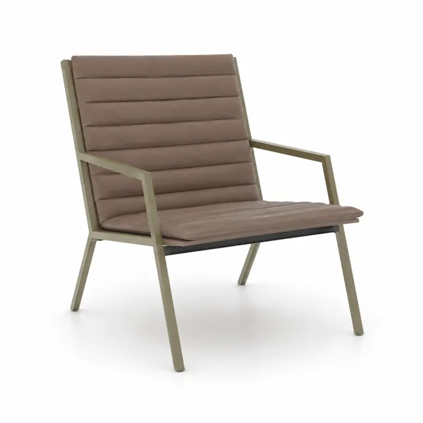 Taupe Channel-Padded Armchair – Olive Metal Frame 3D Model