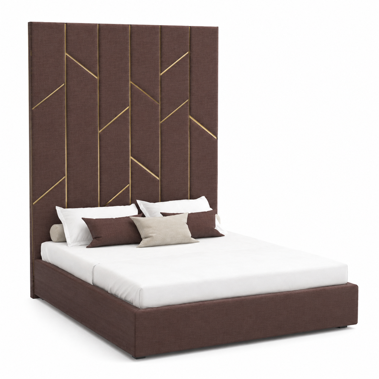 Tall Brown Upholstered Bed 3D Model 1