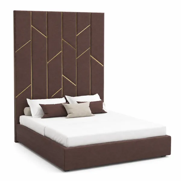 Tall Brown Upholstered Bed 3D Model