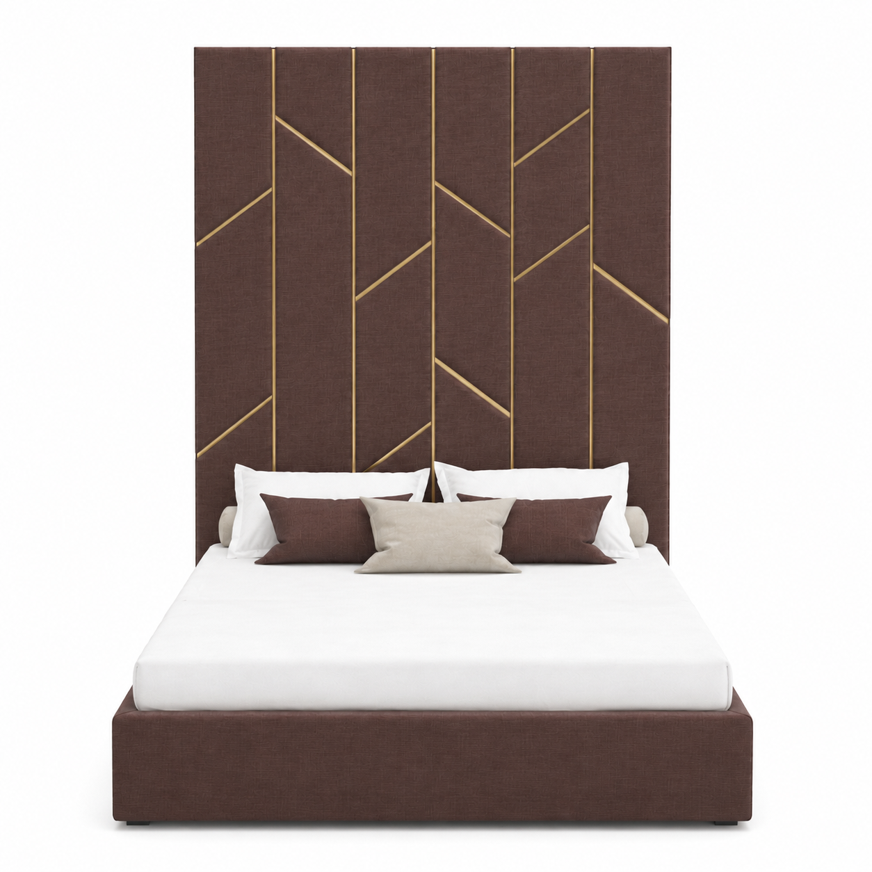 Tall Brown Upholstered Bed 3D Model 3