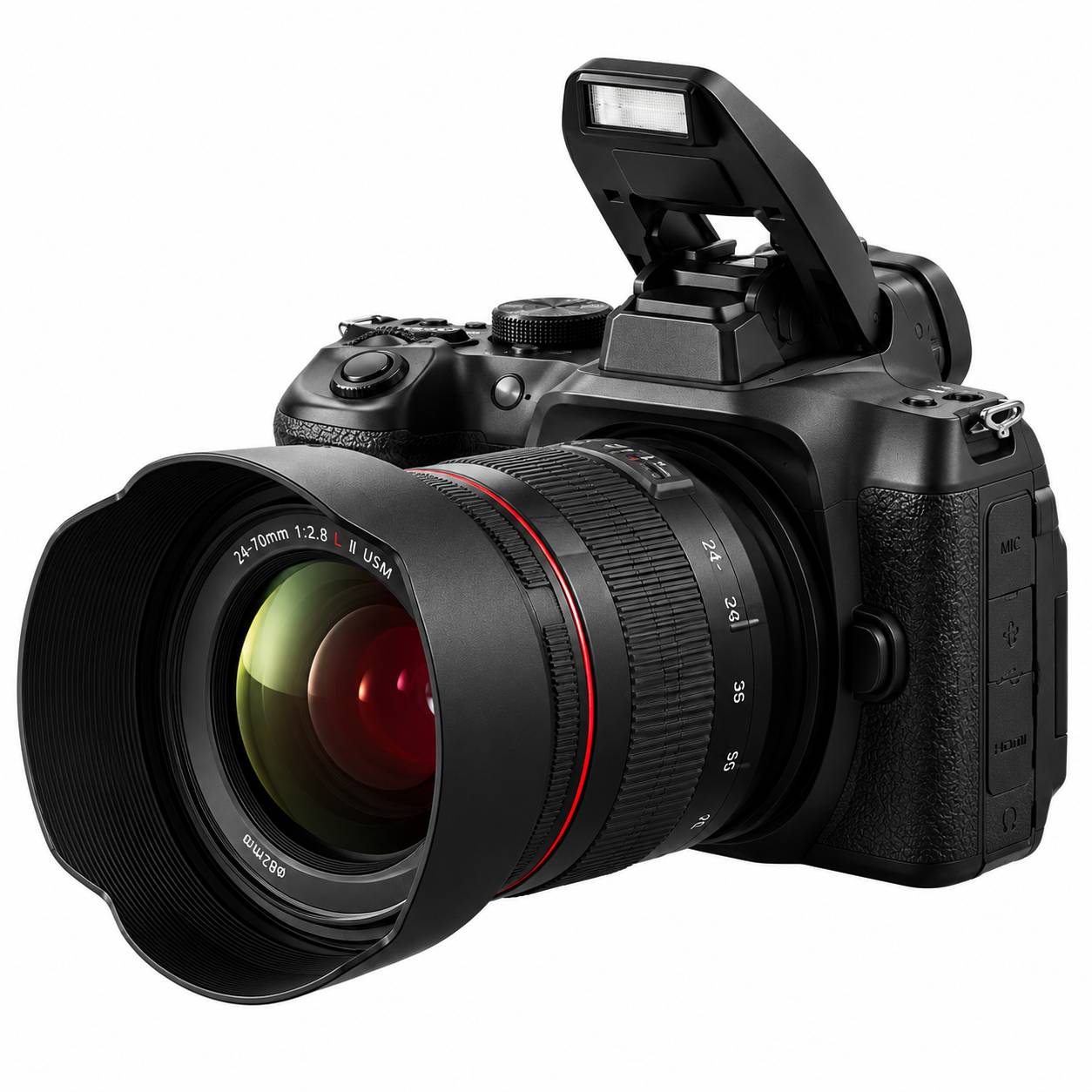 Black DSLR Camera with Pop-Up Flash 3D Model 3
