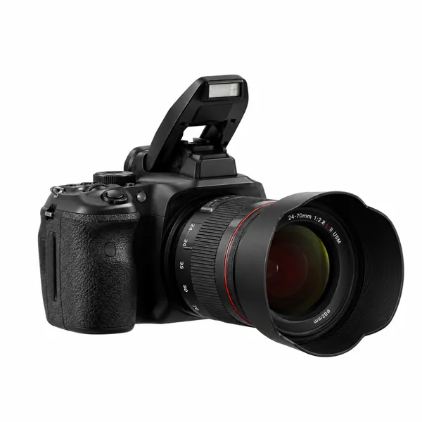 Black DSLR Camera with Pop-Up Flash 3D Model
