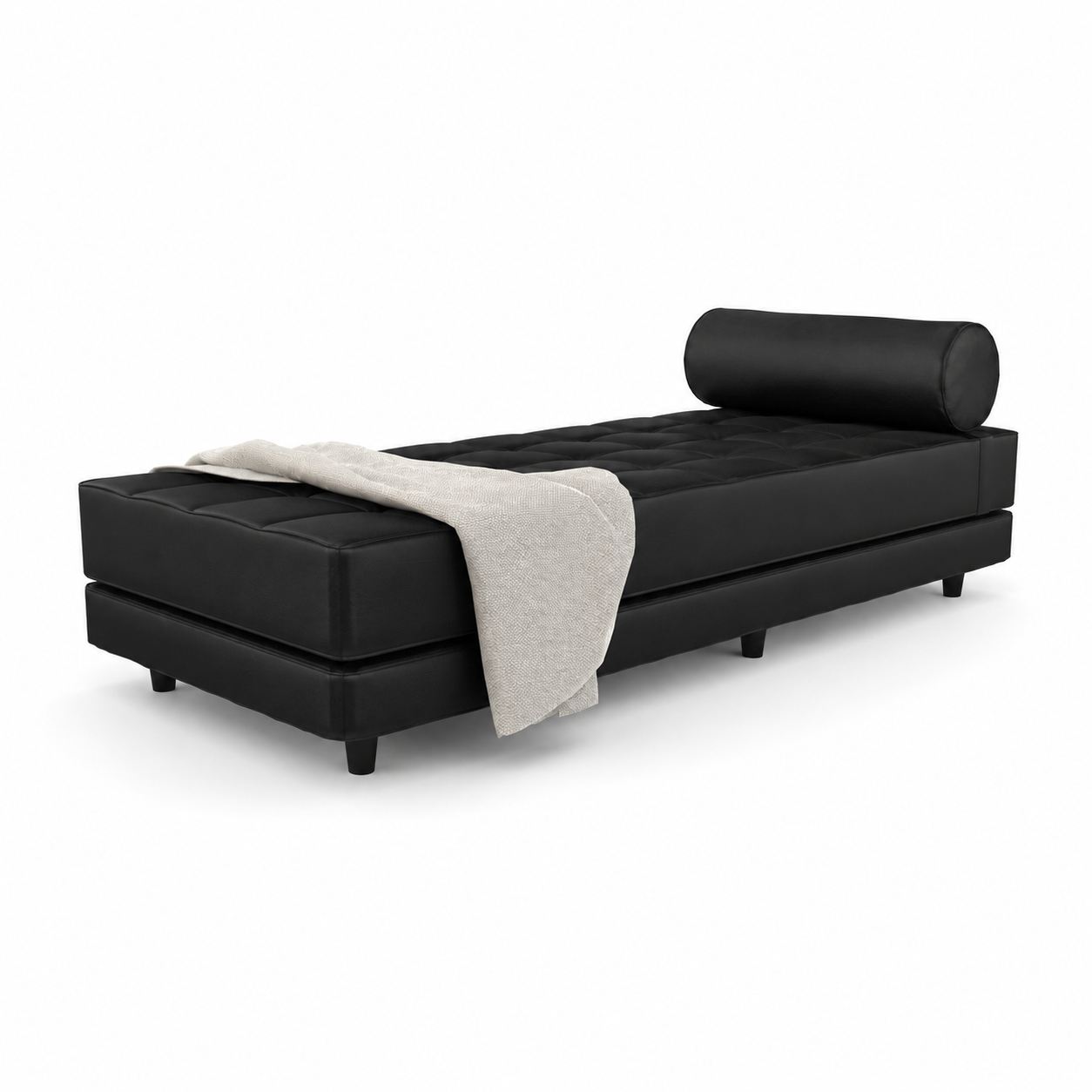 Black Tufted Daybed – Cylindrical Bolster with Beige Throw 3D Model