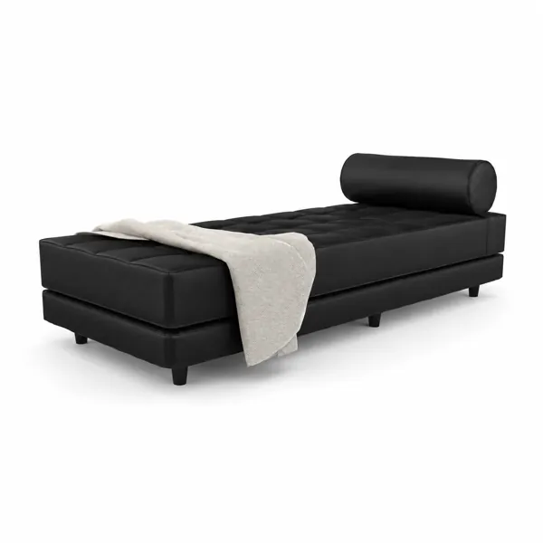 Black Tufted Daybed – Cylindrical Bolster with Beige Throw 3D Model