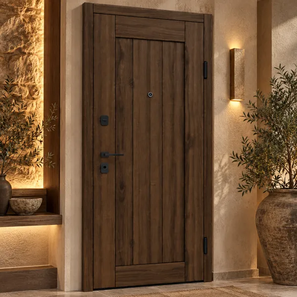Rustic Vertical Plank Wooden Door 3D Model back