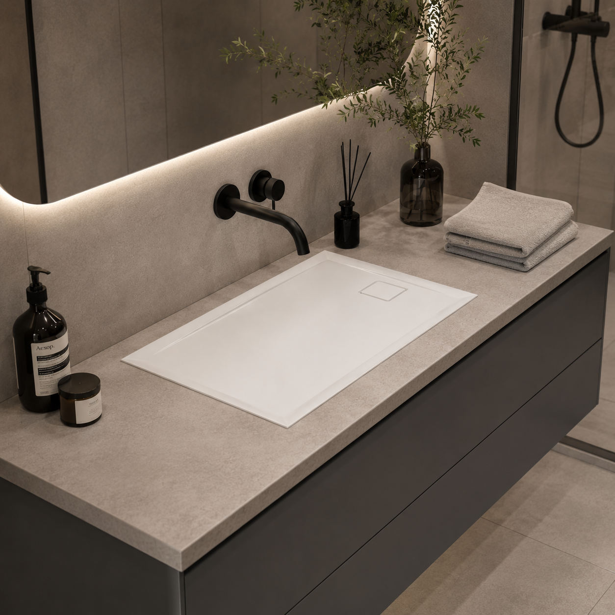 Minimalist Rectangular Bathtub Base – White Low-Profile Rim 3D Model 3