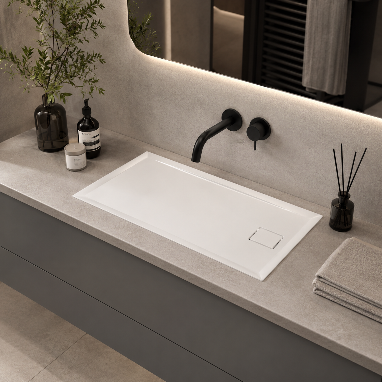 Minimalist Rectangular Bathtub Base – White Low-Profile Rim 3D Model 2