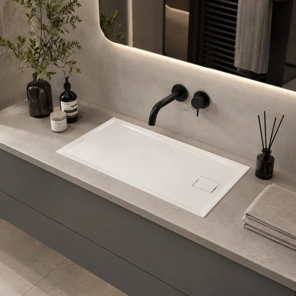 Minimalist Rectangular Bathtub Base – White Low-Profile Rim 3D Model back