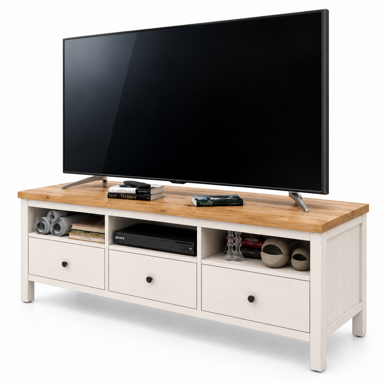 Black TV with White Wood Media Console 3D Model 3