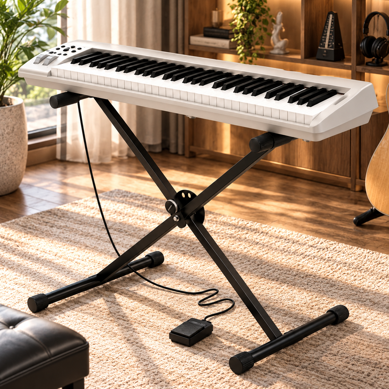 White Electronic Keyboard with Stand 3D Model 4