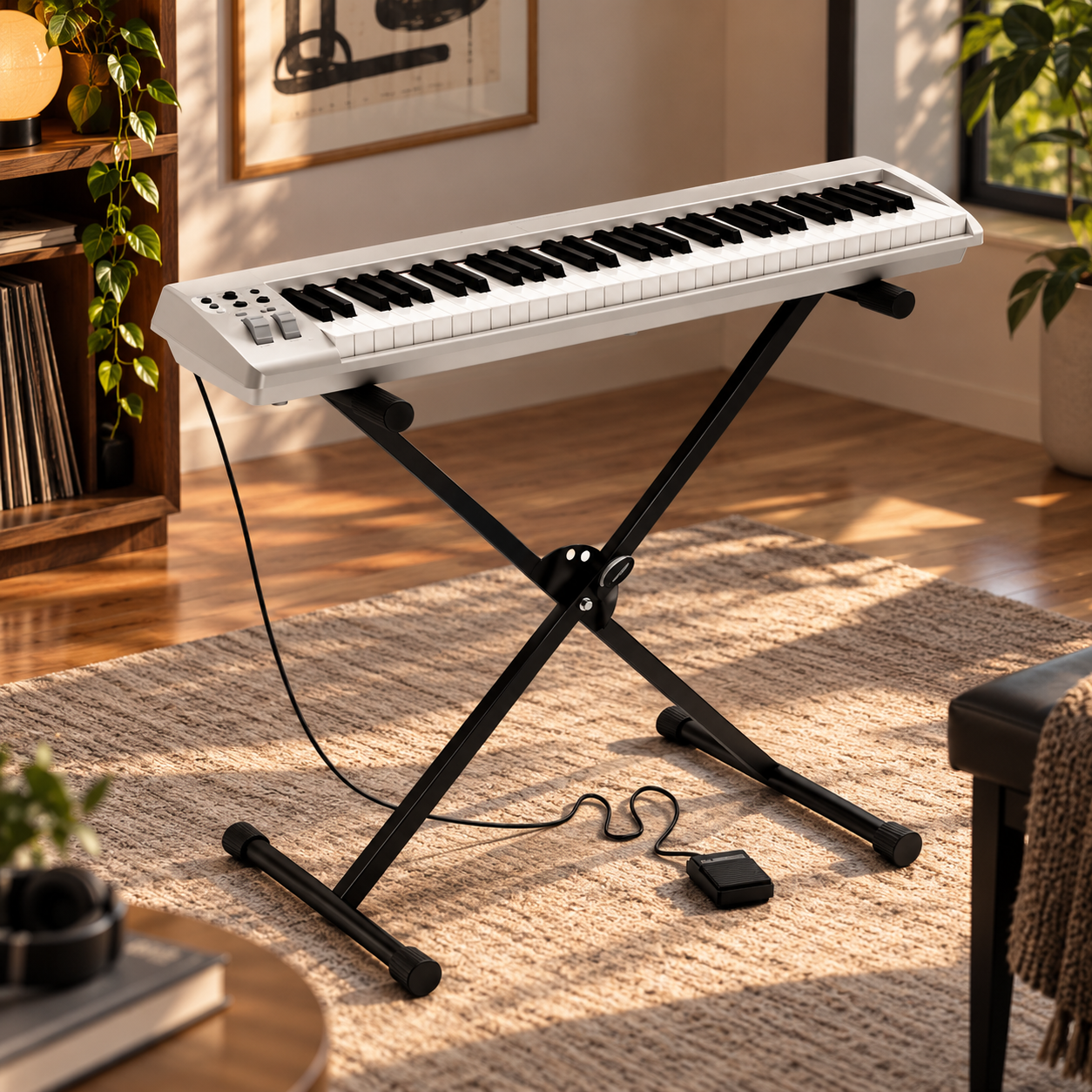 White Electronic Keyboard with Stand 3D Model 2