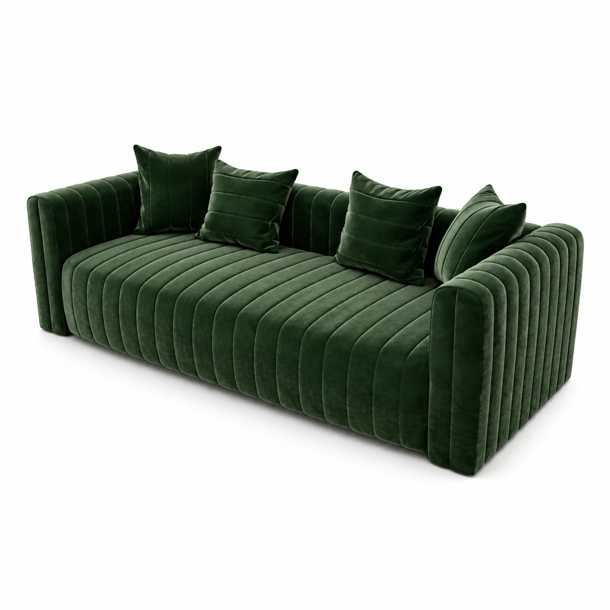 Emerald Green Velvet Channel-Tufted Sofa 3D Model 3