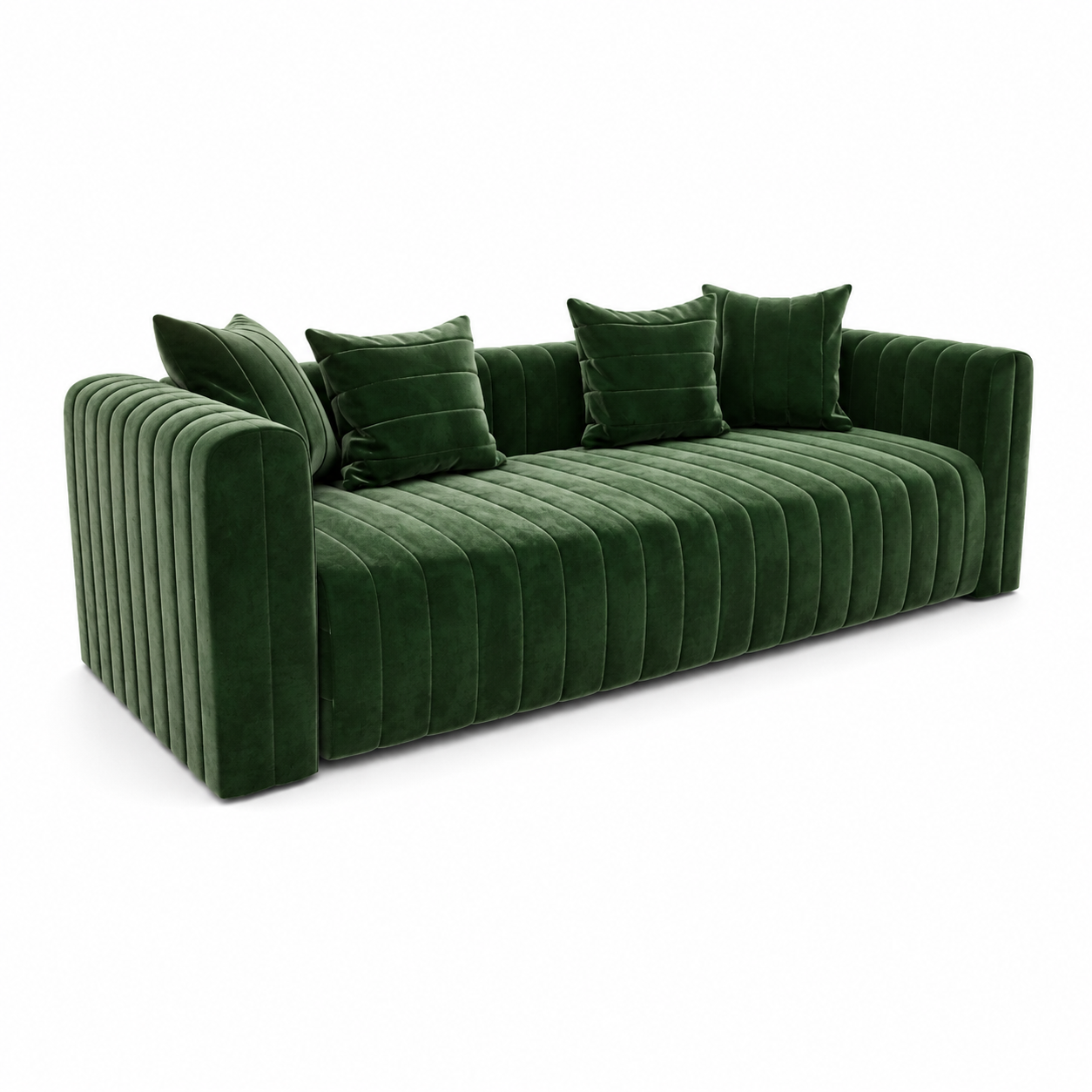 Emerald Green Velvet Channel-Tufted Sofa 3D Model