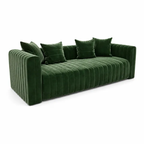 Emerald Green Velvet Channel-Tufted Sofa 3D Model