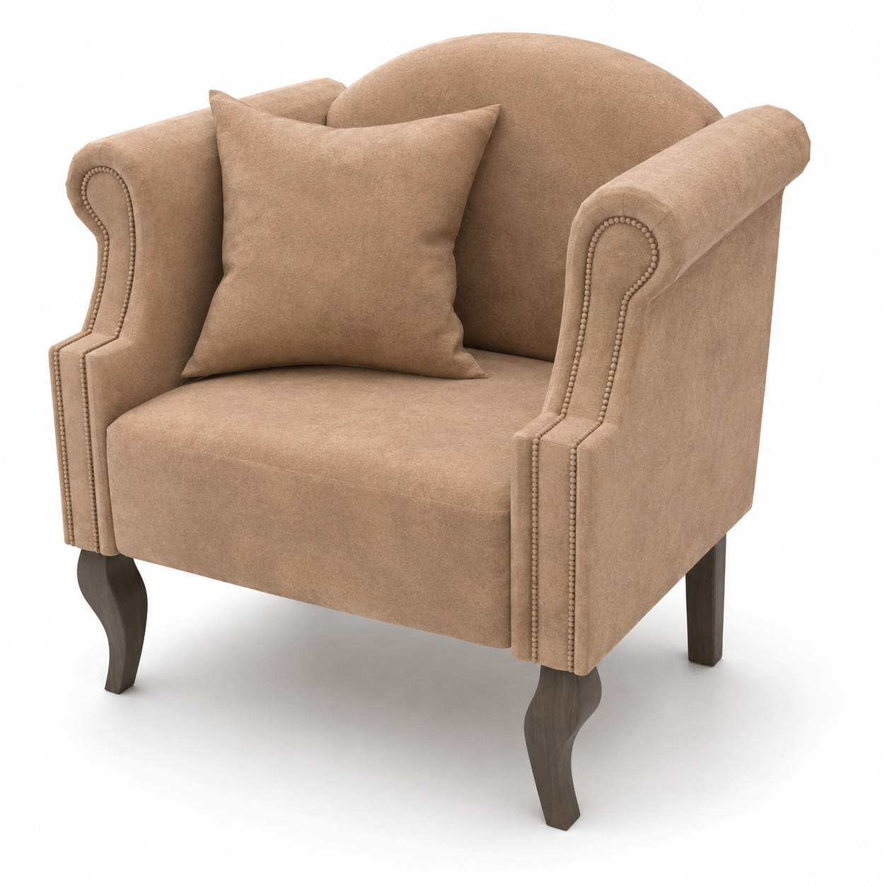 Beige Nailhead Wingback Armchair 3D Model 3