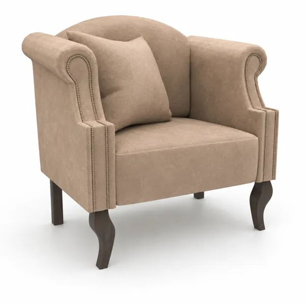 Beige Nailhead Wingback Armchair 3D Model