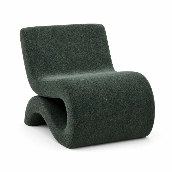 Dark Green Bouclé Sculptural Lounge Chair 3D Model