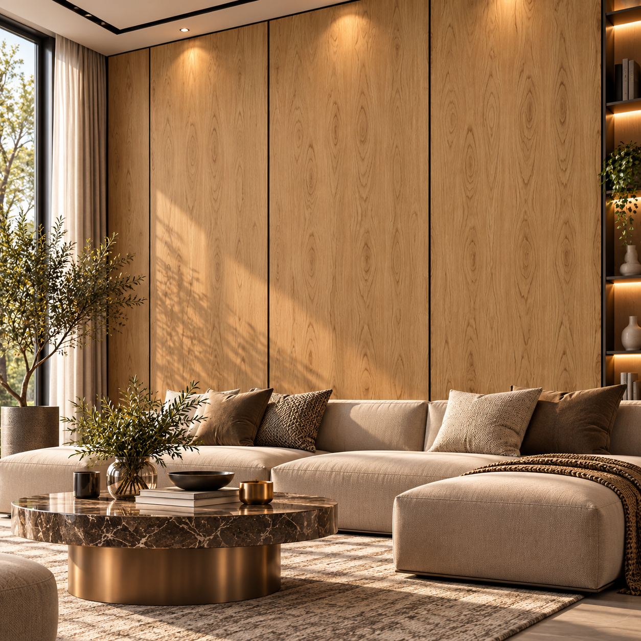 Warm Honey Beige Mirrored Knot Grain Wood Texture 2