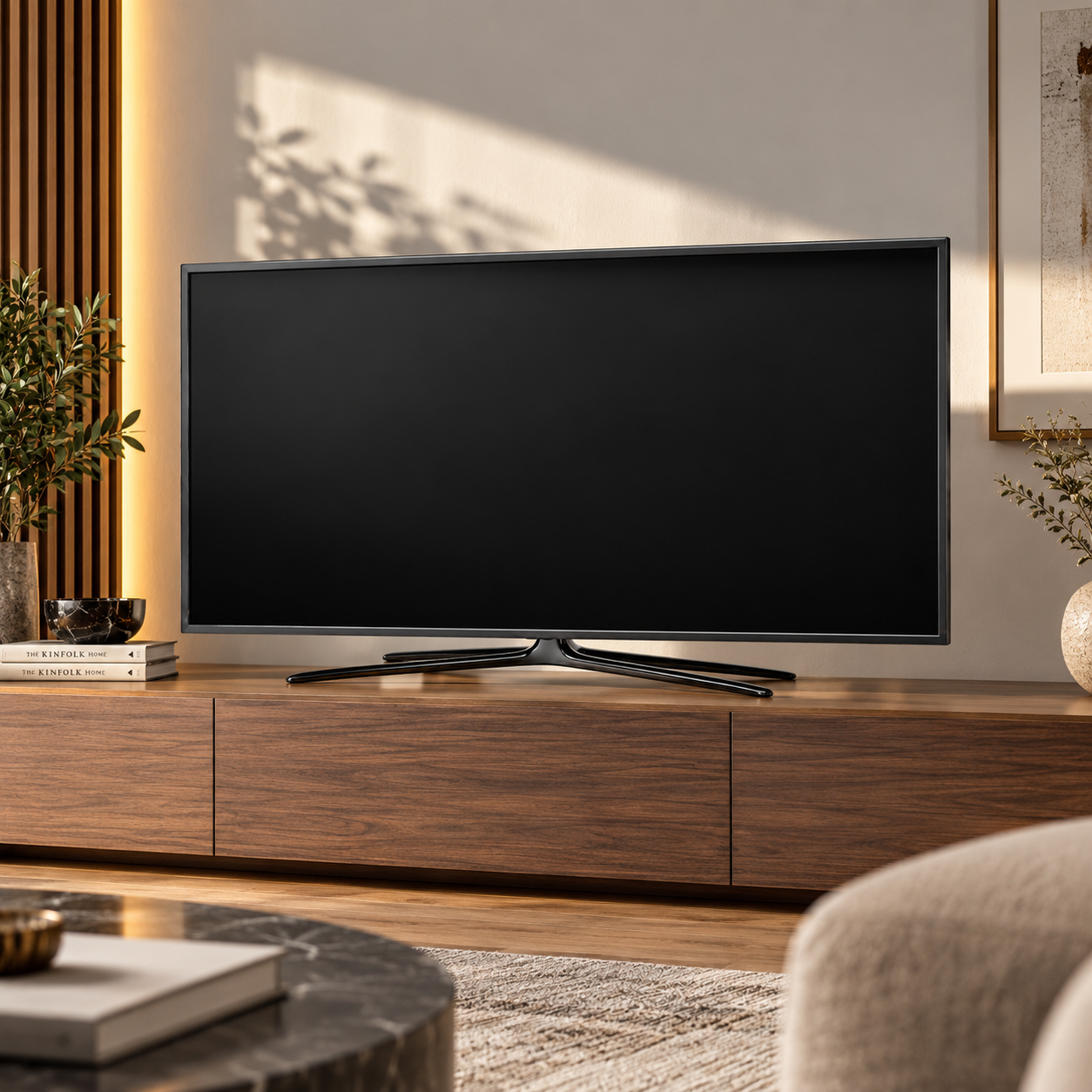 Black Slim Bezel Flat Screen TV 3D Model 2