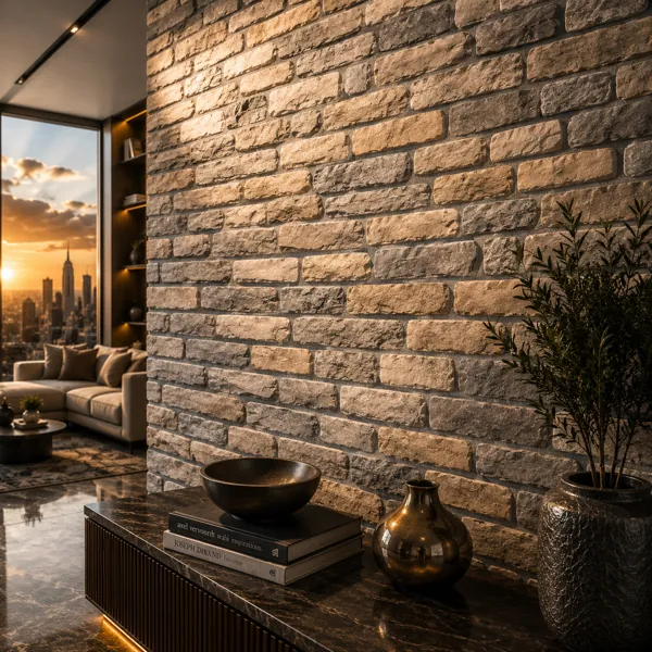 Rustic Chiseled Surface Beige Stone Brick Texture back