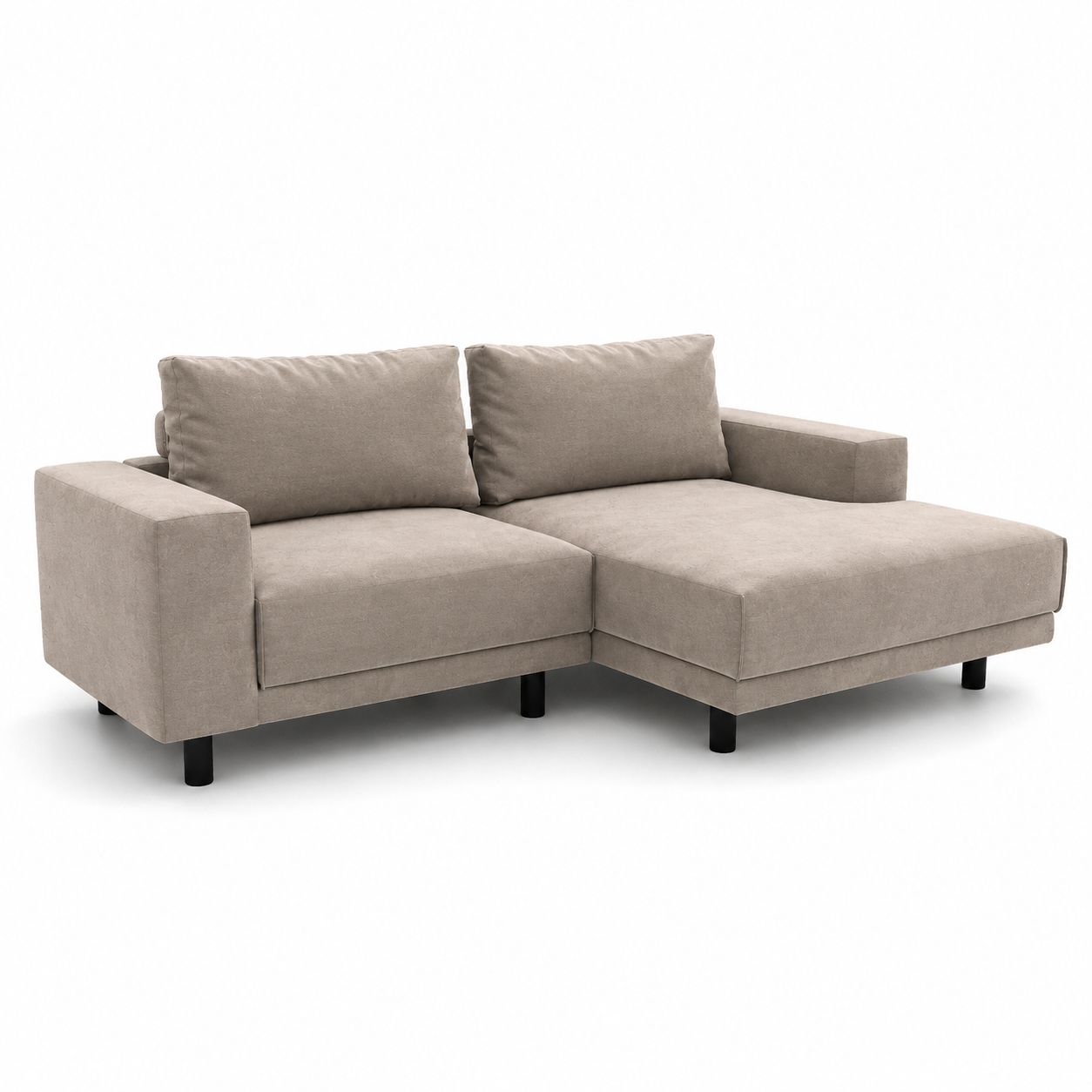 Warm Beige Velvet Chaise Sofa – Raised Black Legs 3D Model
