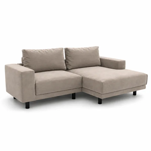 Warm Beige Velvet Chaise Sofa – Raised Black Legs 3D Model