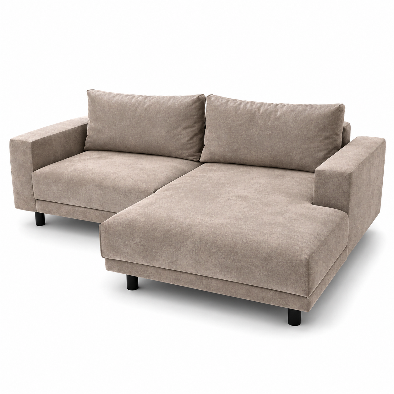 Warm Beige Velvet Chaise Sofa – Raised Black Legs 3D Model 3