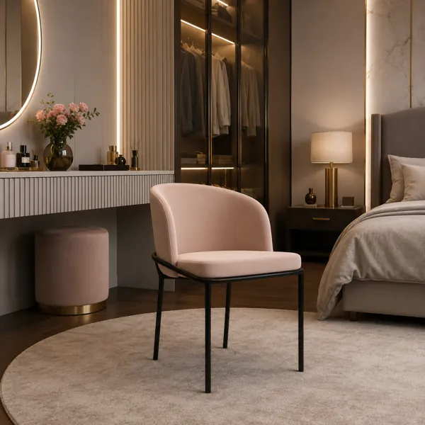 Blush Beige Velvet Curved Back Chair 3D Model back