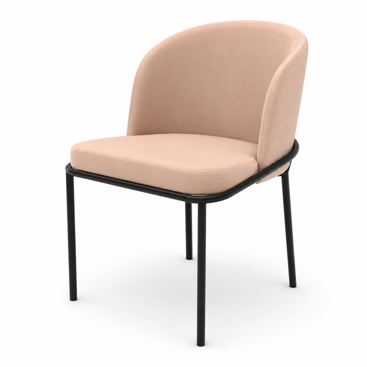 Blush Beige Velvet Curved Back Chair 3D Model 3