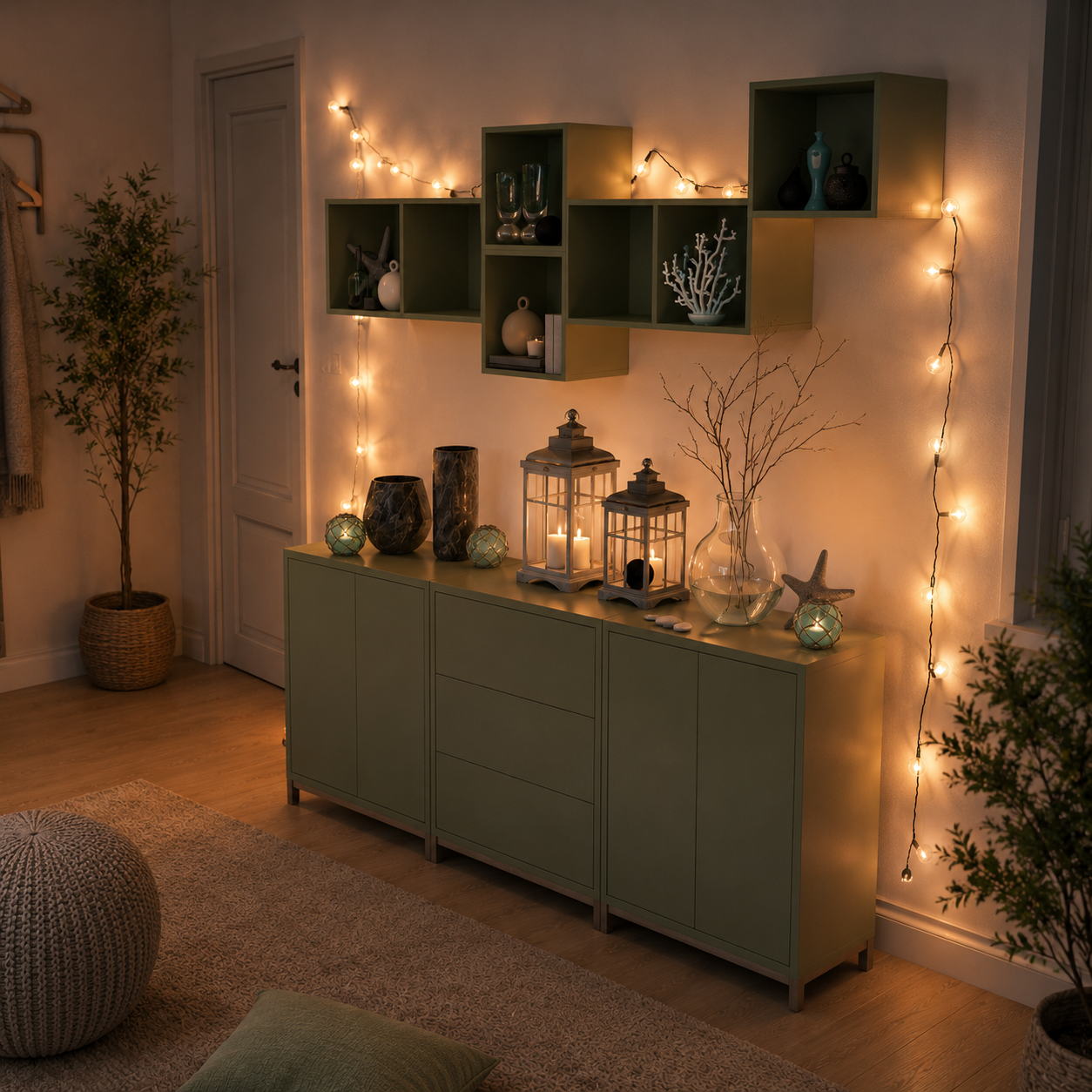 Olive Green Storage Set – Modular Wall Cubbies 3D Model 3