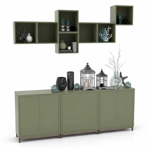 Olive Green Storage Set – Modular Wall Cubbies 3D Model