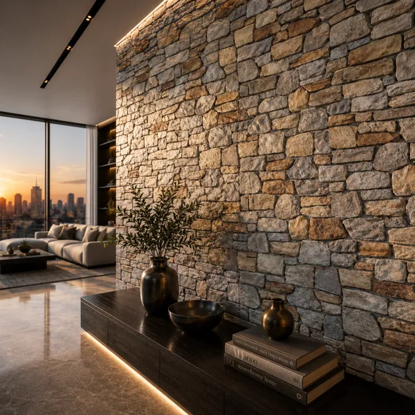 Warm Sand Mixed Stone Wall Texture back