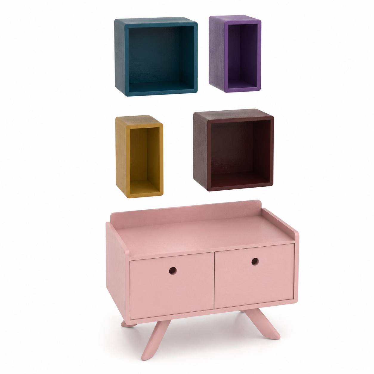 Blush Pink Kids Wardrobe – Color Block Wall Cubes 3D Model