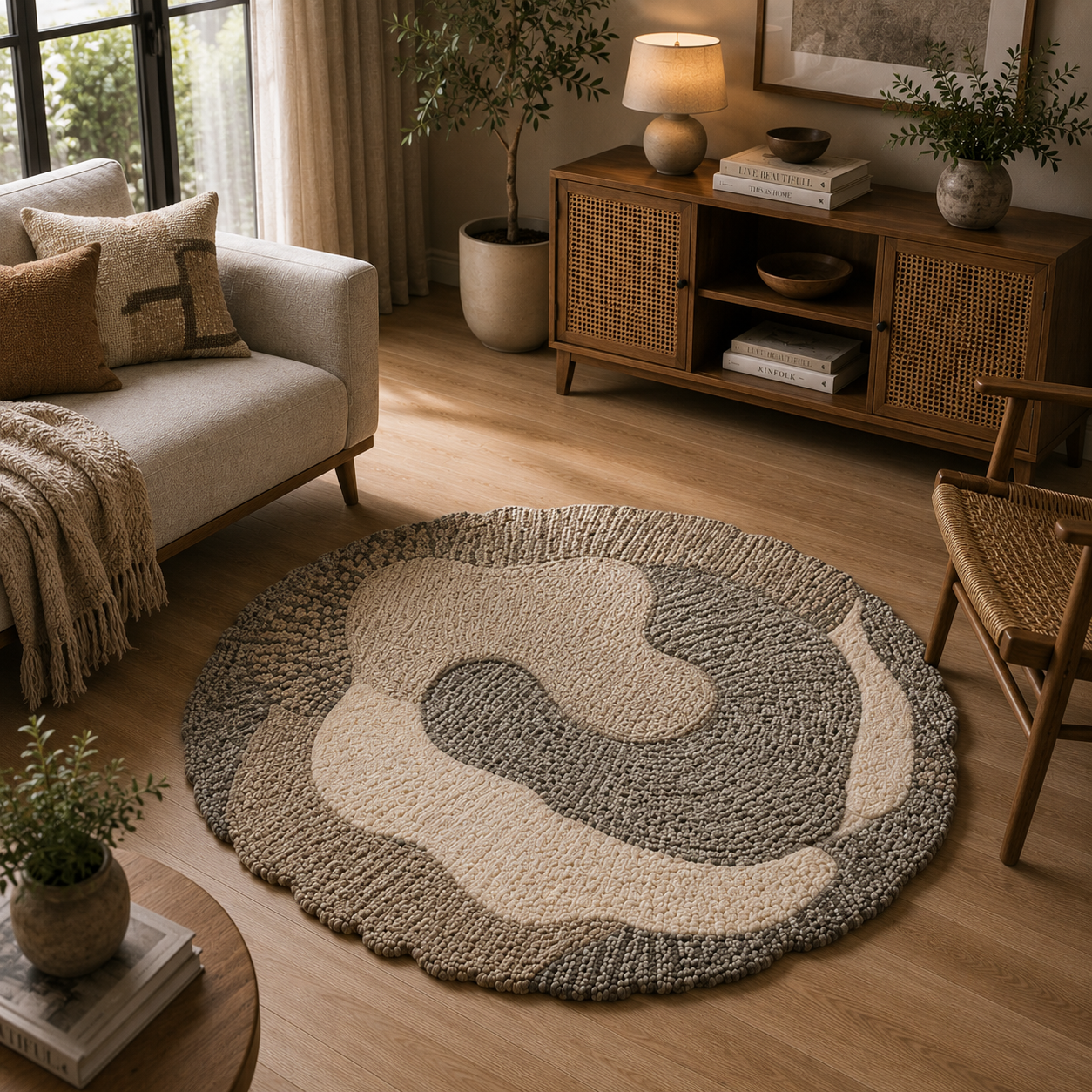 Organic Tufted Rug – Beige Gray Contour Islands 3