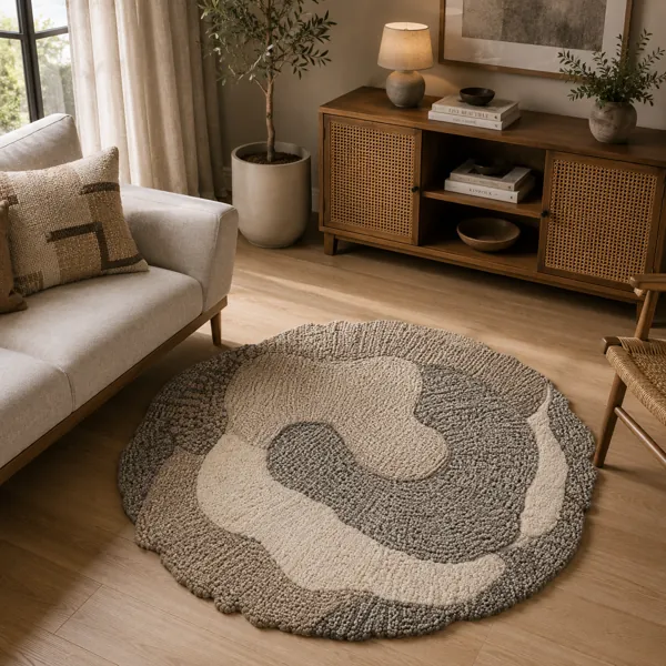 Organic Tufted Rug – Beige Gray Contour Islands back