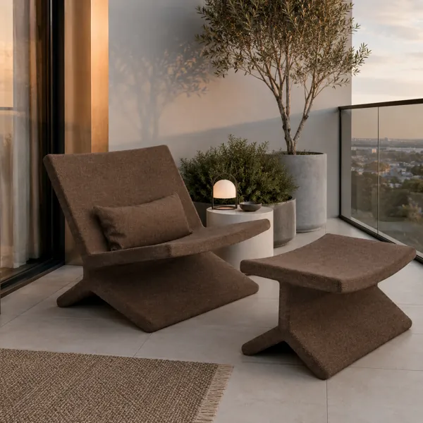 Brown Fabric Sculptural Lounge Chair & Ottoman 3D Model back