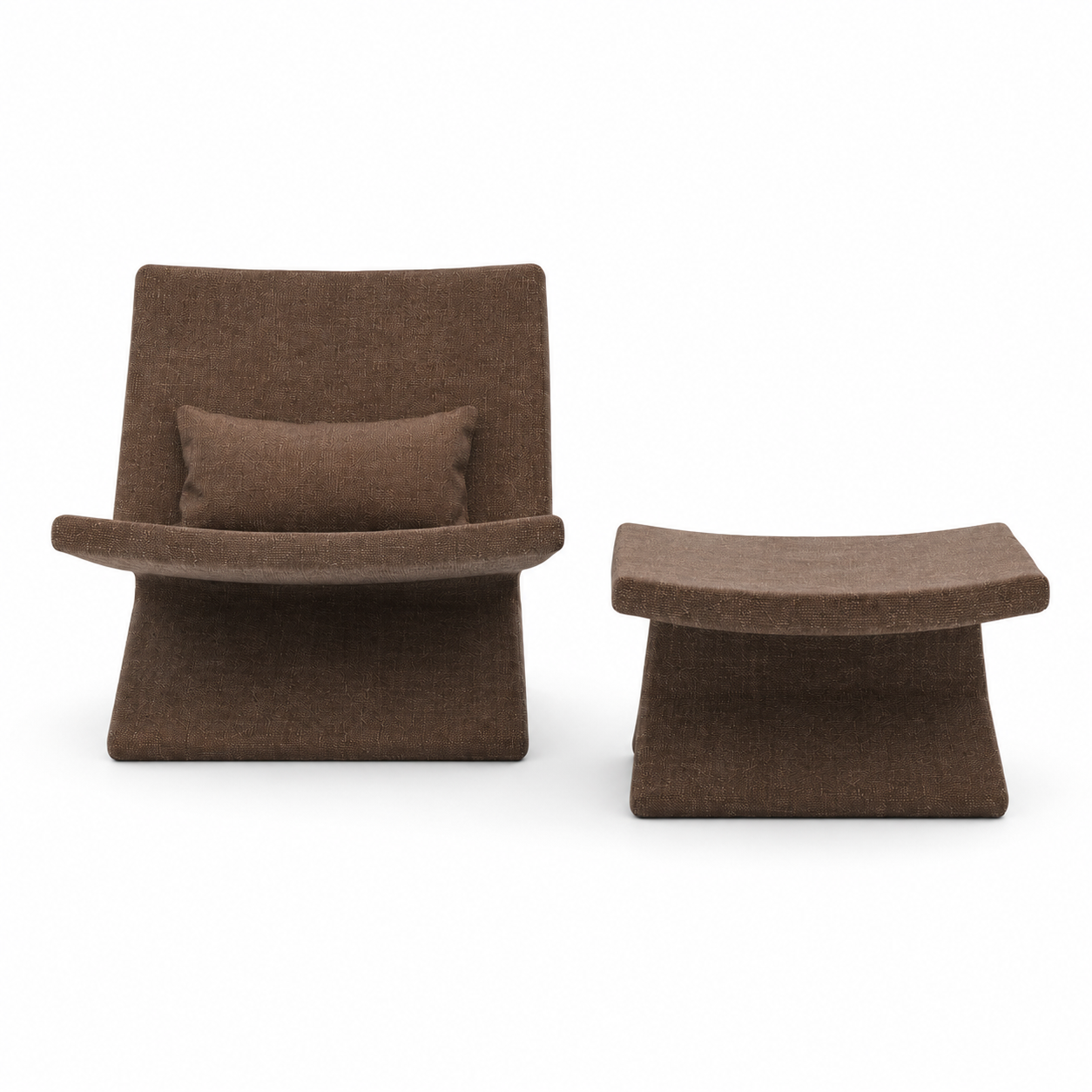 Brown Fabric Sculptural Lounge Chair & Ottoman 3D Model 3