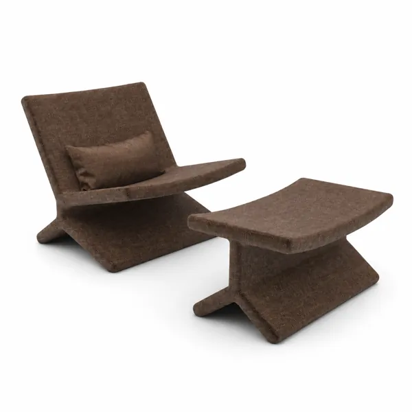 Brown Fabric Sculptural Lounge Chair & Ottoman 3D Model