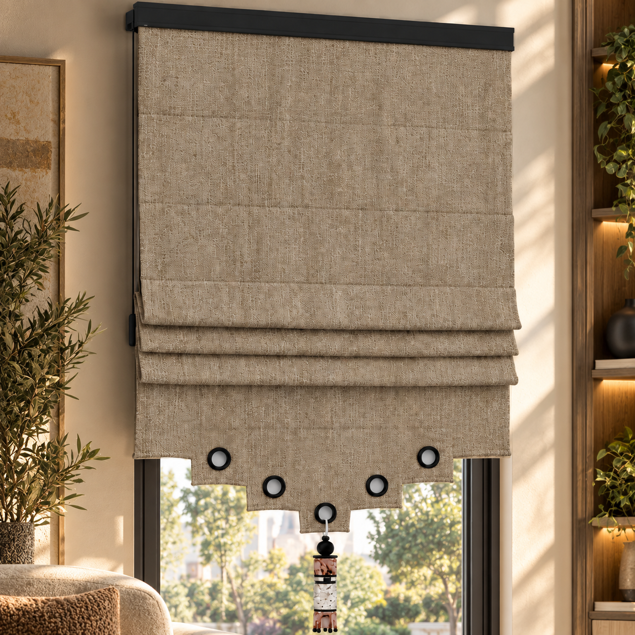 Decorative Beige Roman Shade 3D Model 2