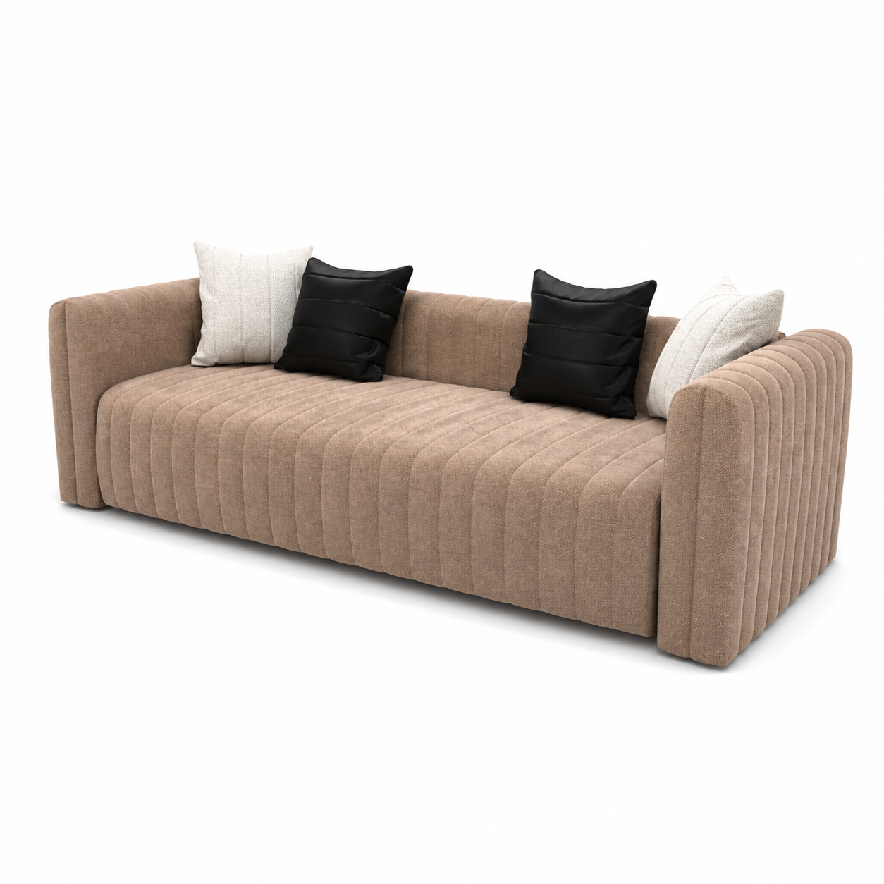 Warm Beige Channel-Tufted Sofa 3D Model 3