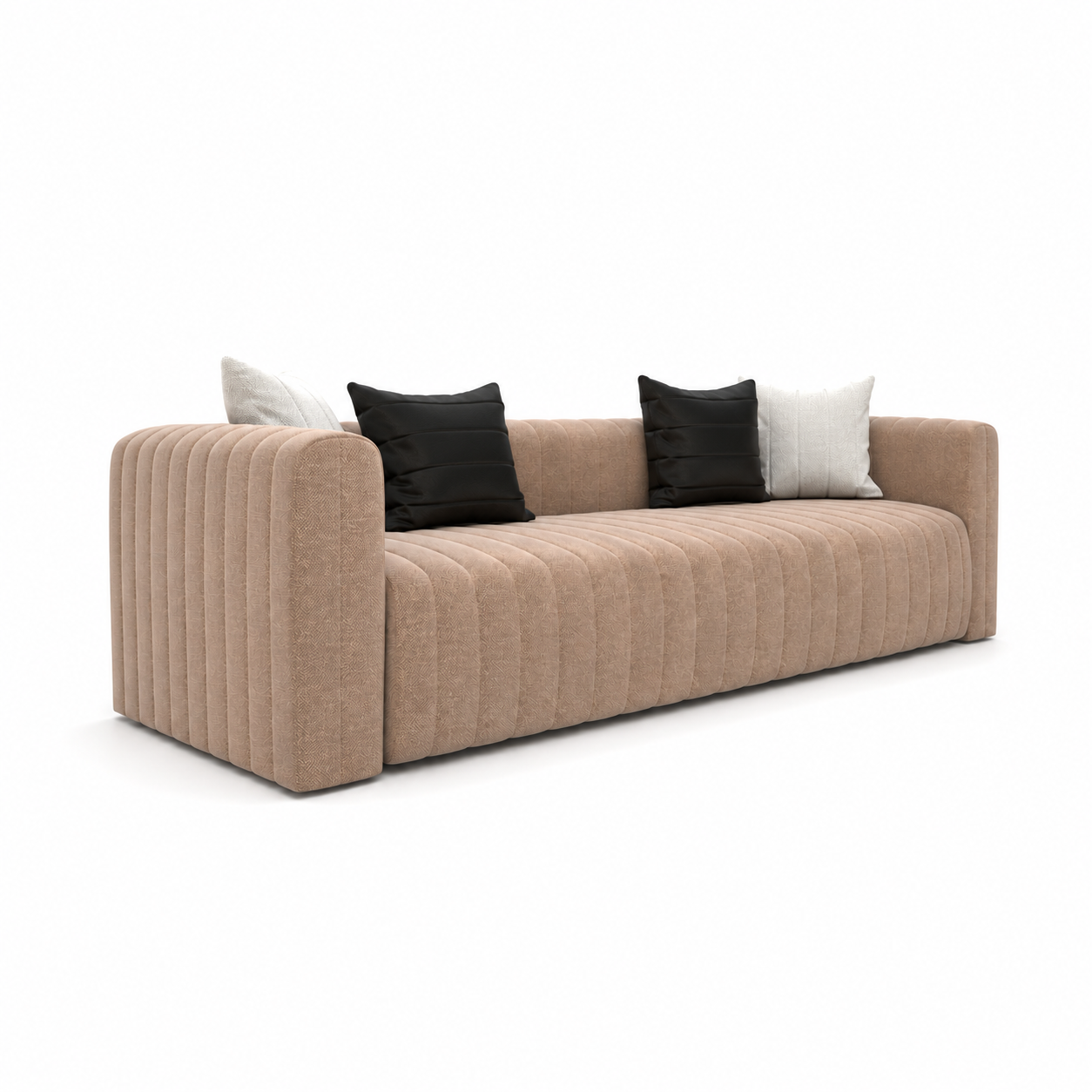 Warm Beige Channel-Tufted Sofa 3D Model 1