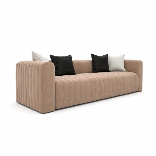 Warm Beige Channel-Tufted Sofa 3D Model