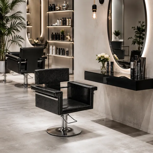 Black Salon Styling Chair – Chrome Round Base 3D Model back