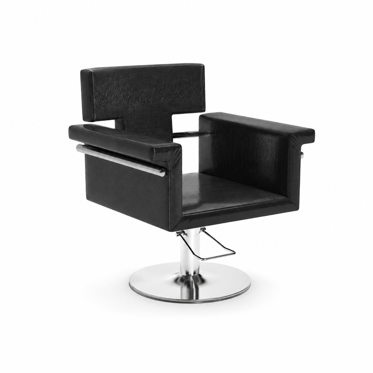 Black Salon Styling Chair – Chrome Round Base 3D Model 1