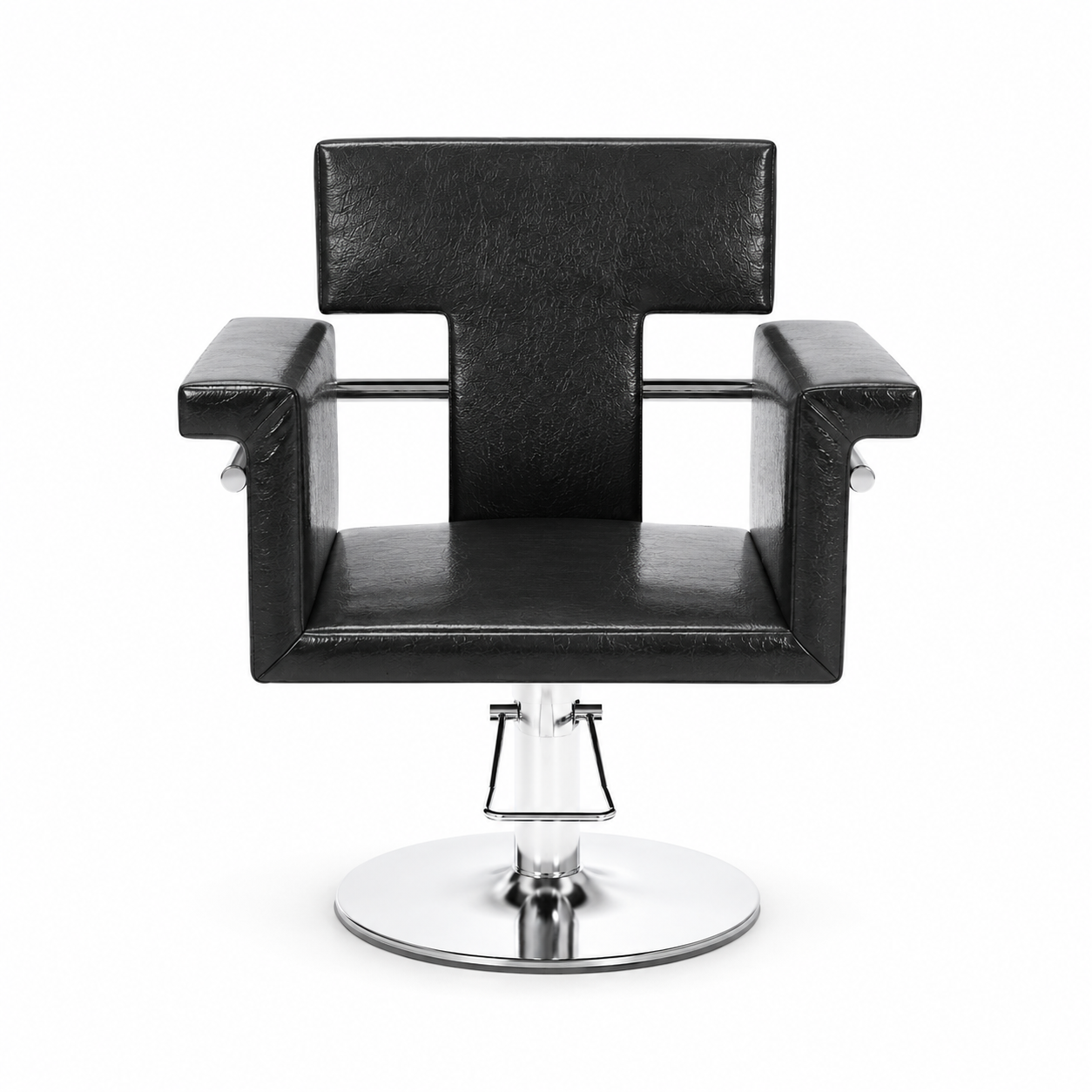 Black Salon Styling Chair – Chrome Round Base 3D Model 3