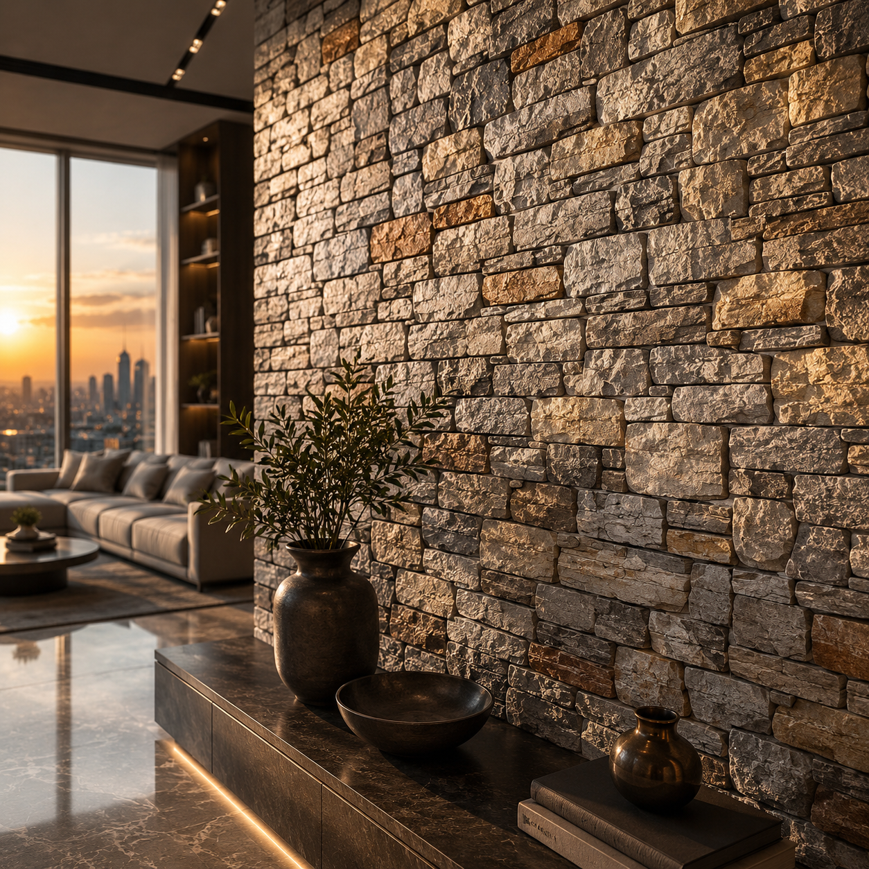 Mixed Beige Rustic Stone Wall Texture 2