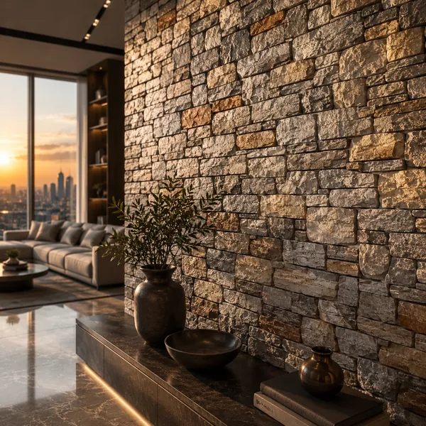 Mixed Beige Rustic Stone Wall Texture back