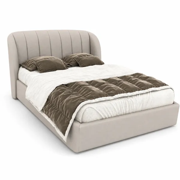 Warm Beige Vertical Channel Upholstered Bed 3D Model