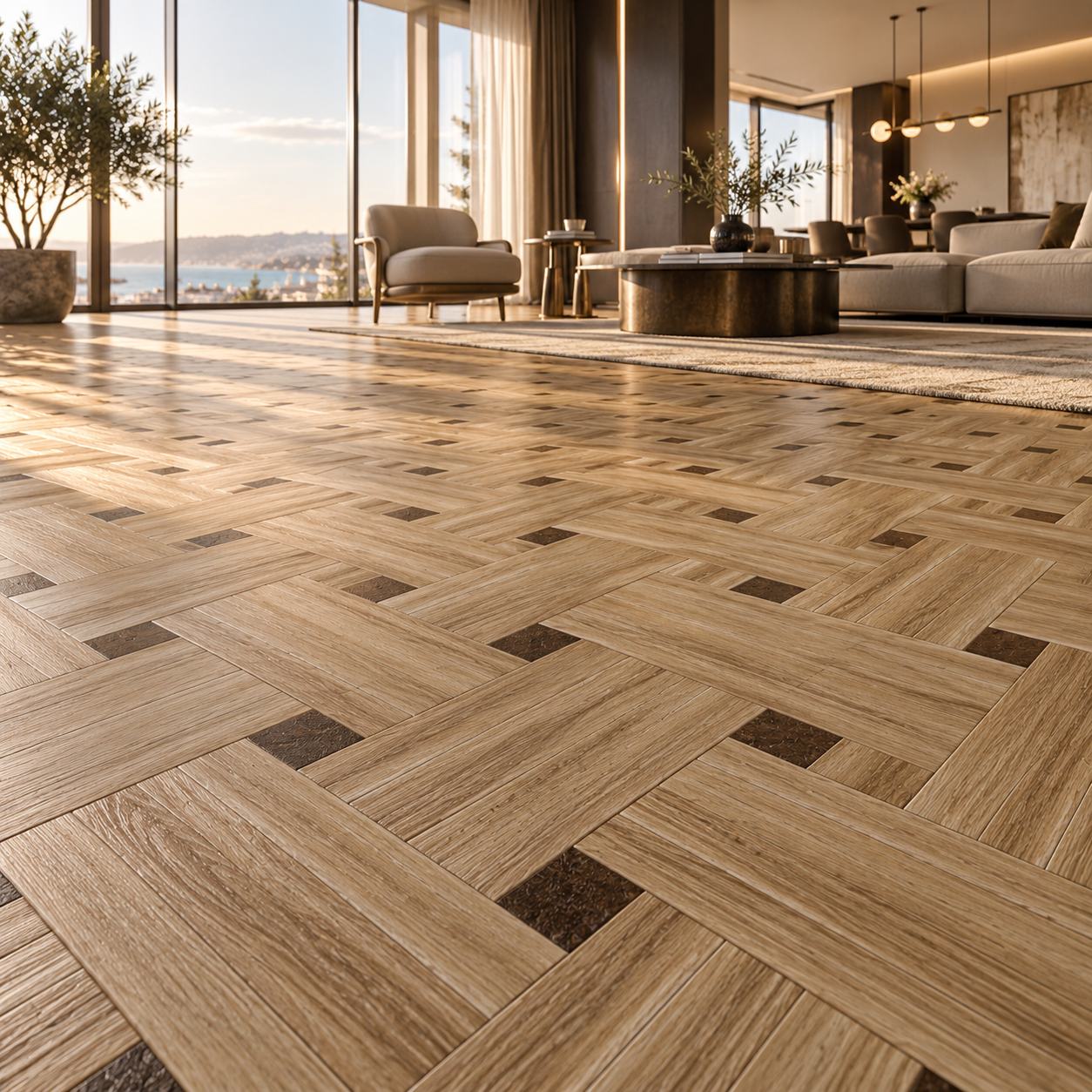 Light Oak Basket Weave Dark Inlay Parquet Texture 2